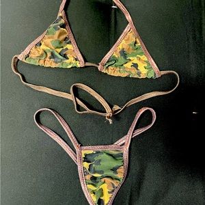 Translucent camouflage lingerie bikini thong panty set